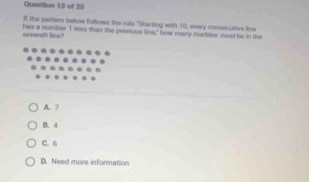 question 13 of 25 if the pattern below follows the rule \starting with …