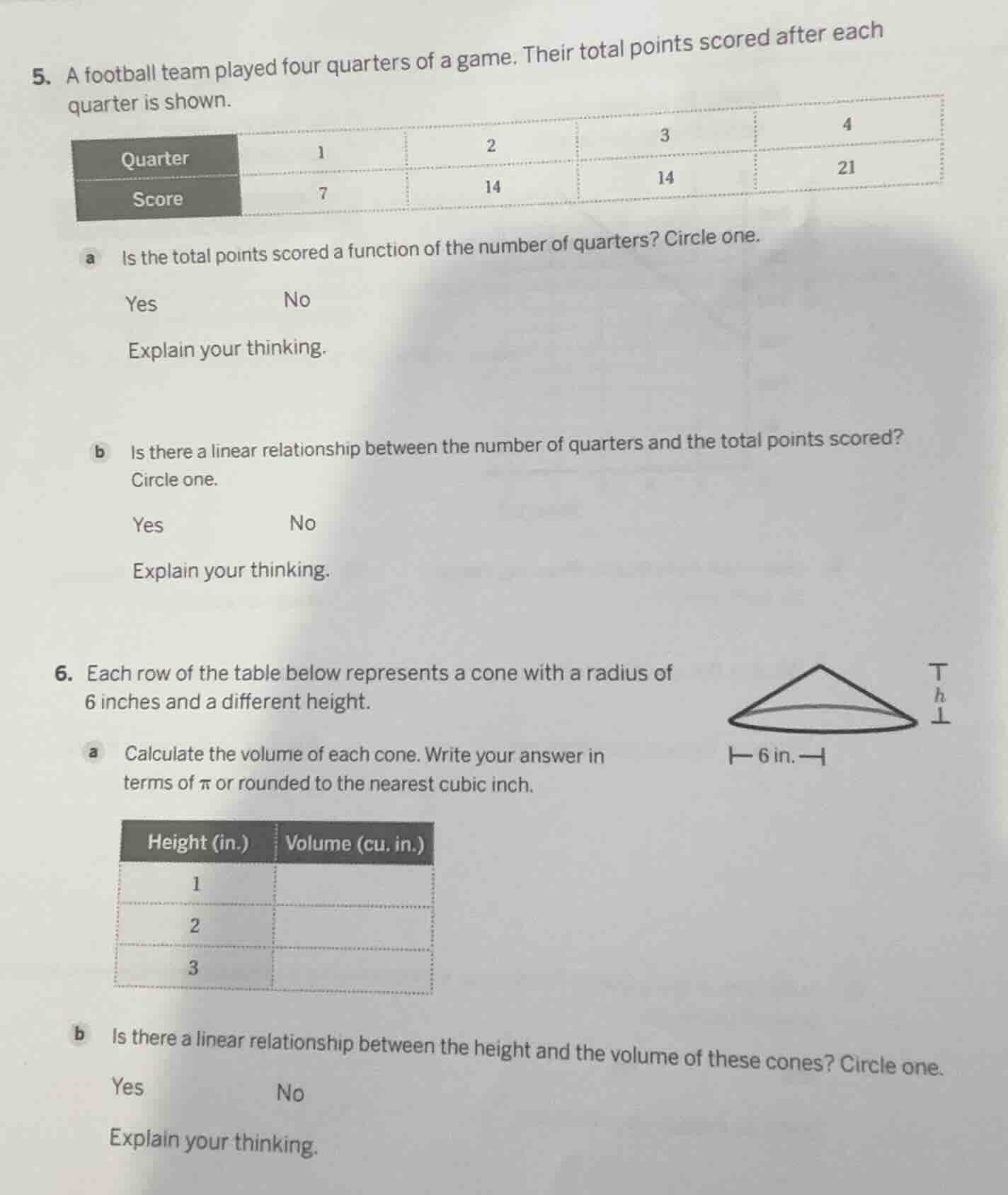 5. a football team played four quarters of a game. their total points s…