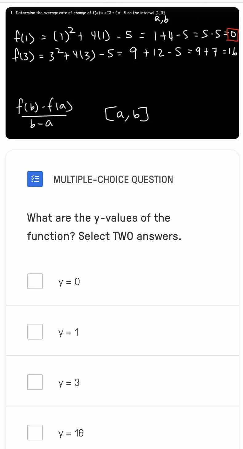 1. determine the average rate of change of $f(x)=x^2 + 4x - 5$ on the i…