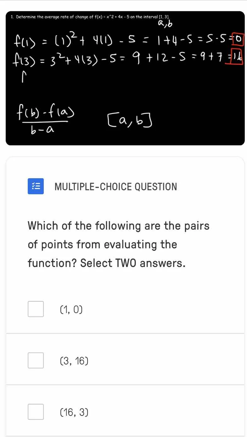 1. determine the average rate of change of $f(x)=x^2 + 4x - 5$ on the i…
