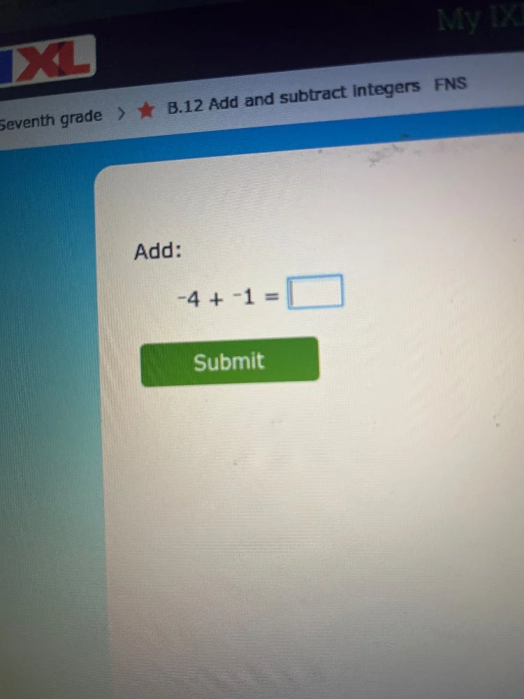 seventh grade > ★ b.12 add and subtract integers fns add: -4 + -1 = □ s…