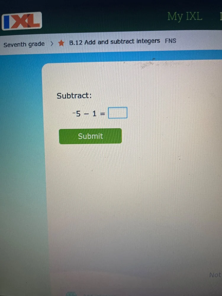 seventh grade > ★ b.12 add and subtract integers fns subtract: $-5 - 1 …