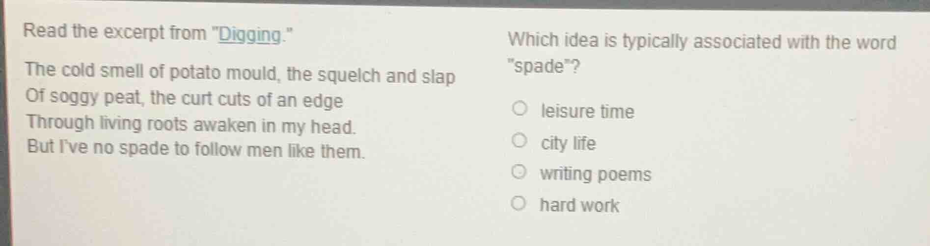 read the excerpt from \digging.\ the cold smell of potato mould, the sq…