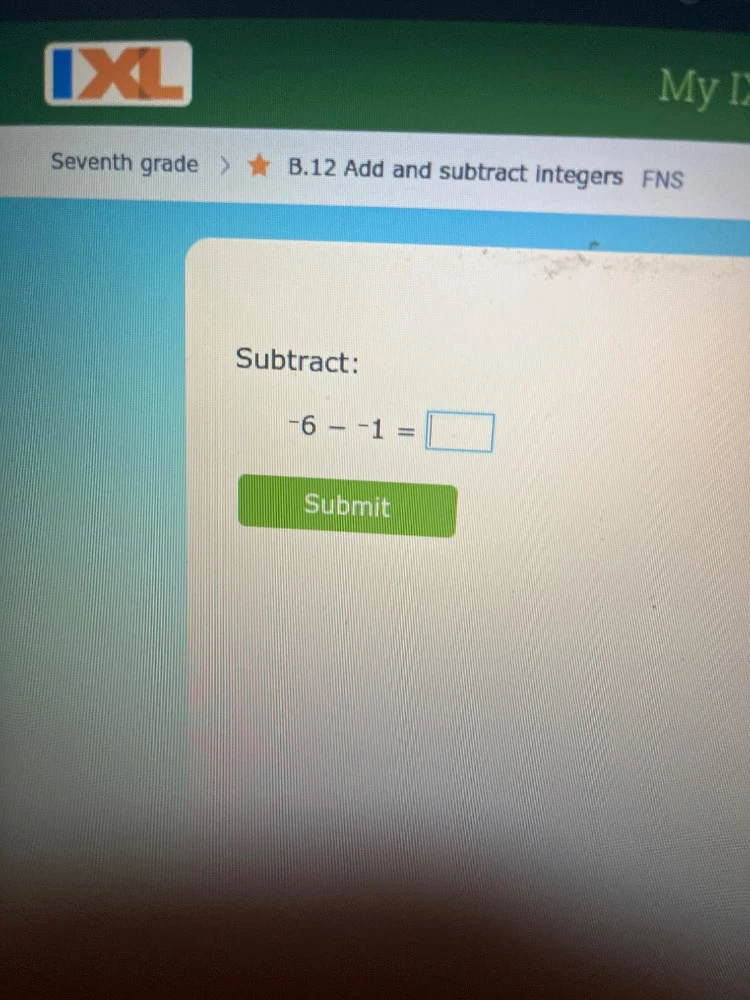 seventh grade > ★ b.12 add and subtract integers fns subtract: $-6 - -1…