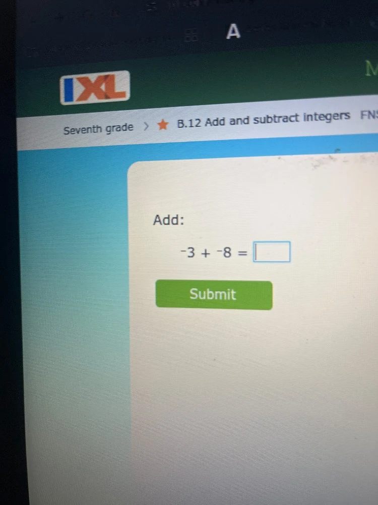 seventh grade > ★ b.12 add and subtract integers fn add: $-3 + -8 = \\s…