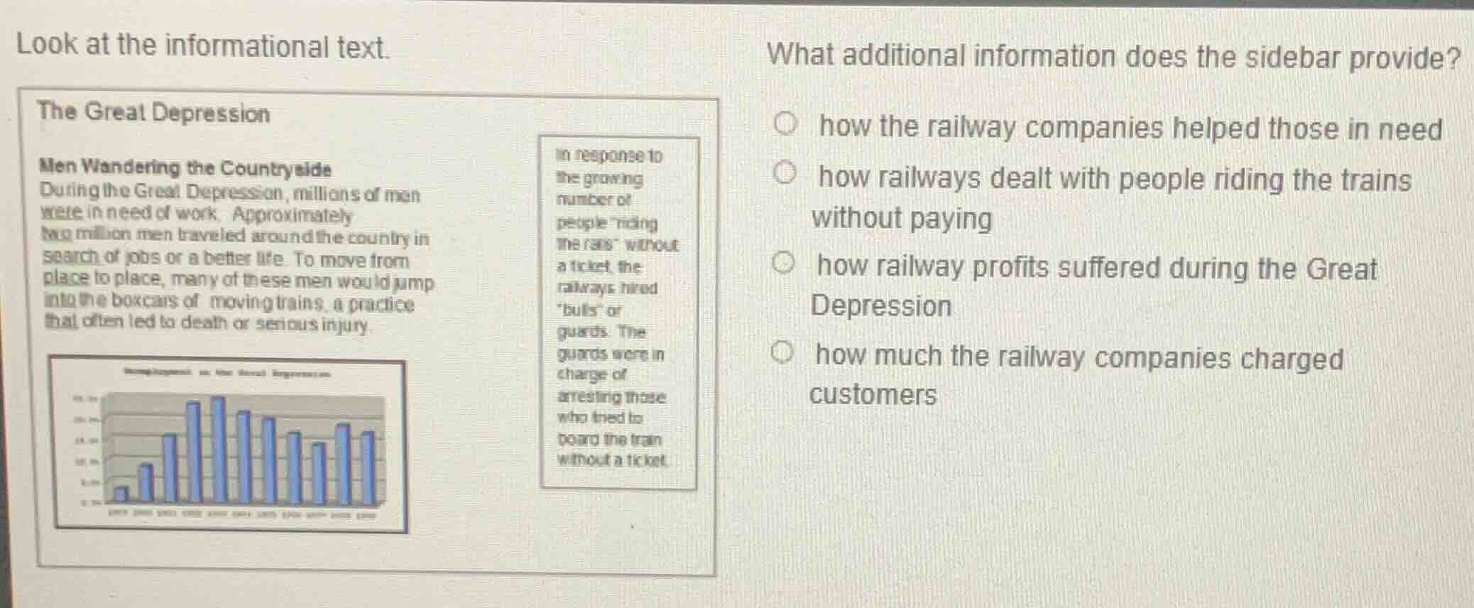 look at the informational text. the great depression men wandering the …