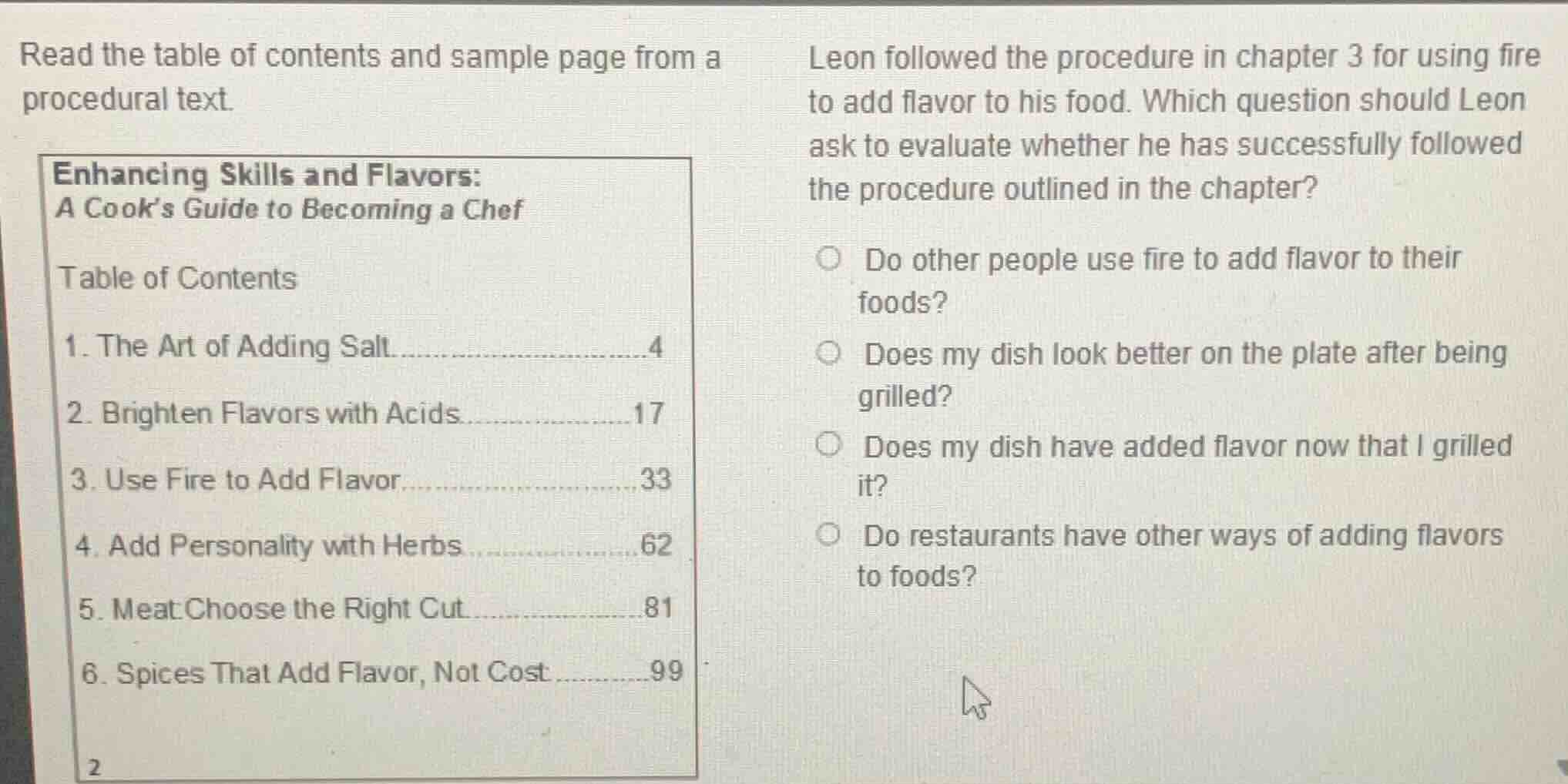 read the table of contents and sample page from a procedural text. enha…