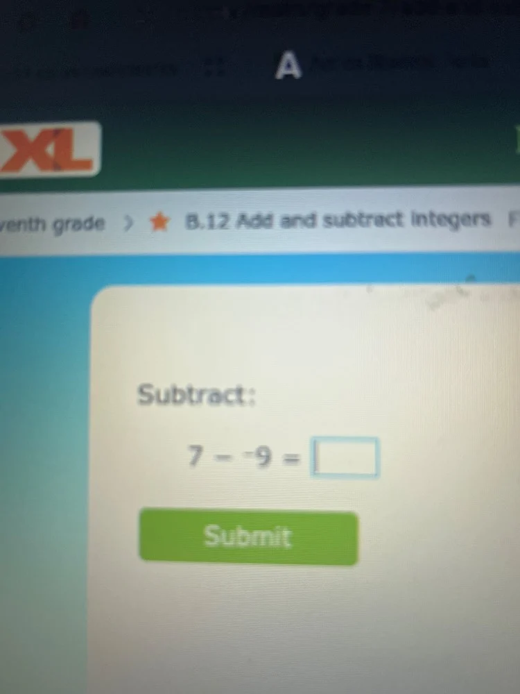 venth grade > ★ b.12 add and subtract integers subtract: $7 - -9 = \\sq…