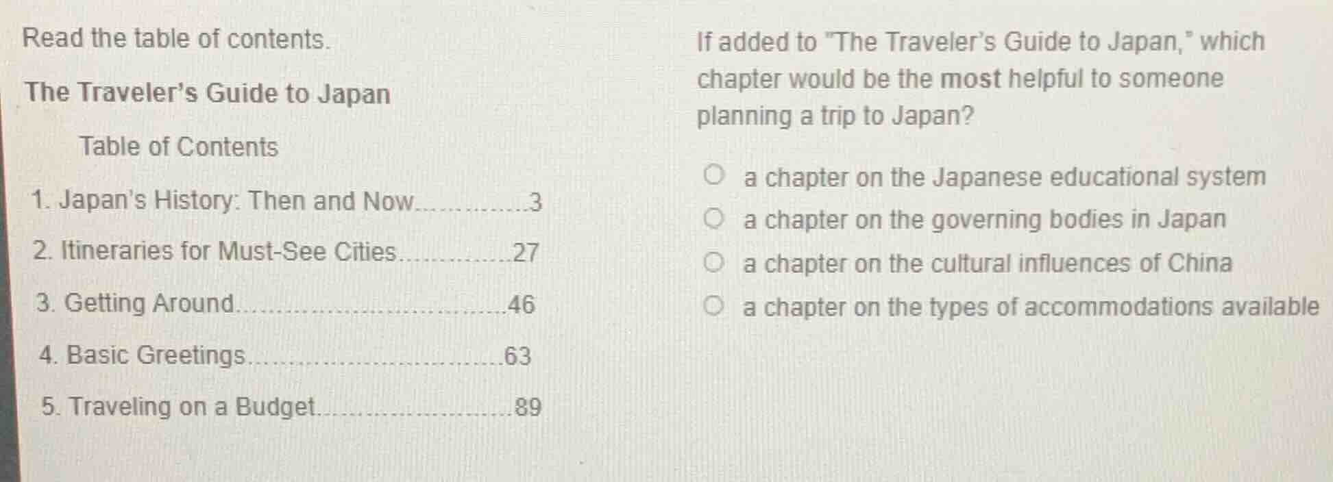 read the table of contents. the travelers guide to japan table of conte…