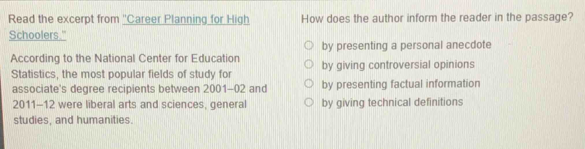 read the excerpt from \career planning for high schoolers.\according to…