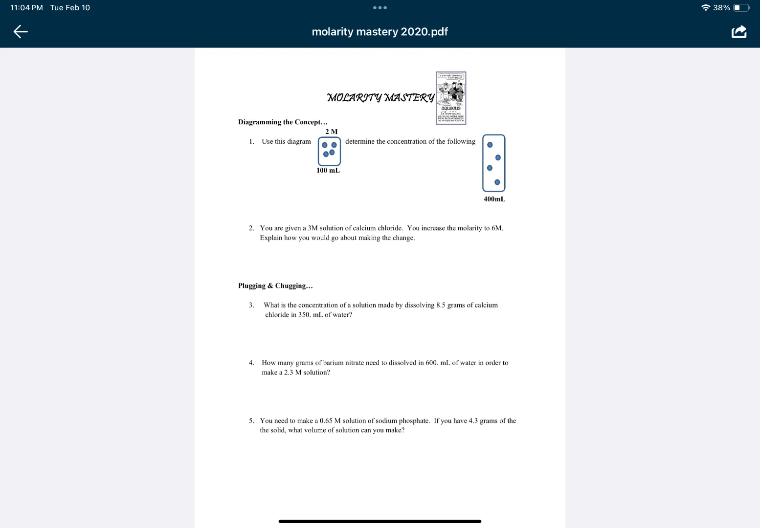 molarity masterydiagramming the concept...1. use this diagram 2 m deter…