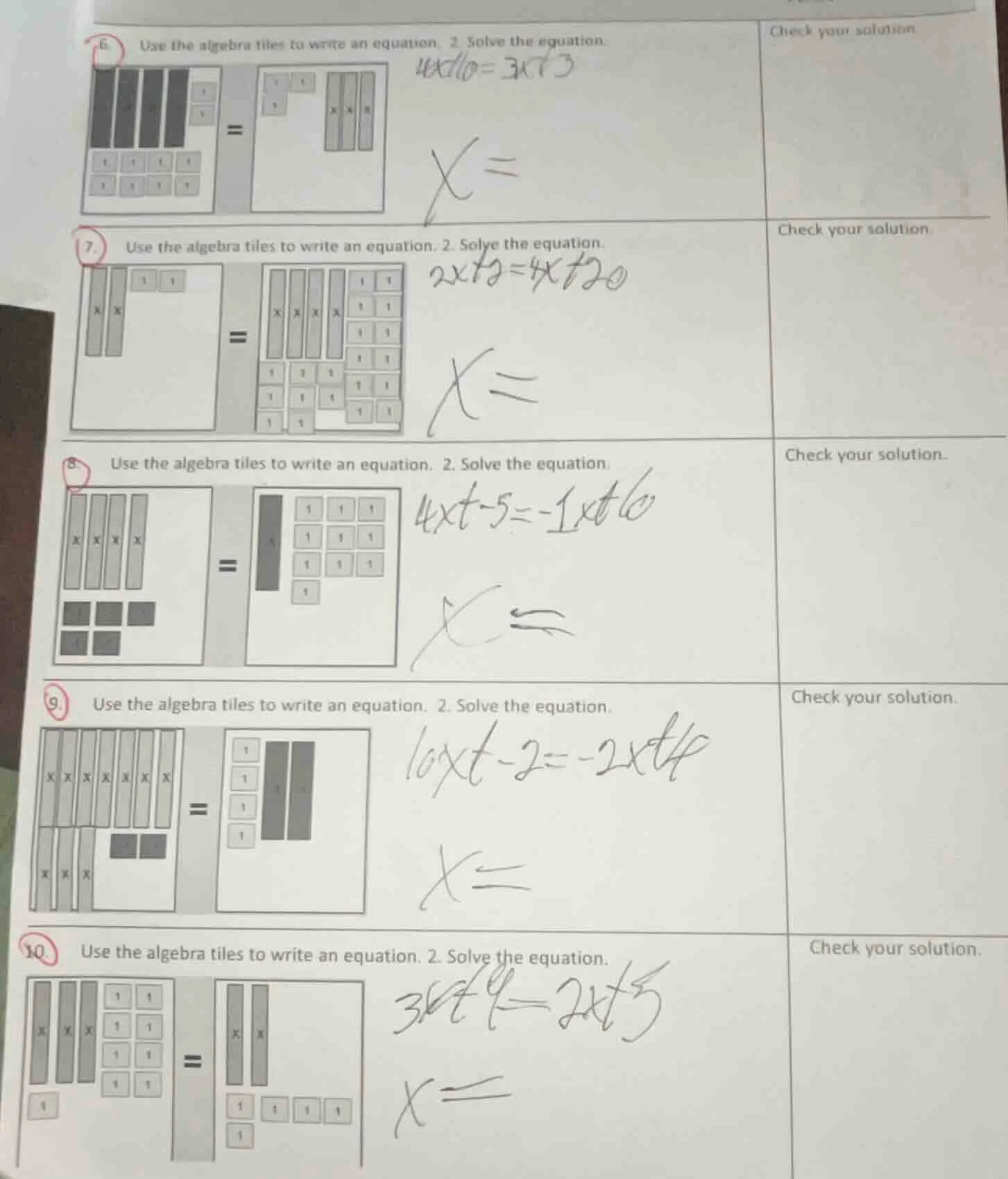 6. use the algebra tiles to write an equation. 2. solve the equation. $…