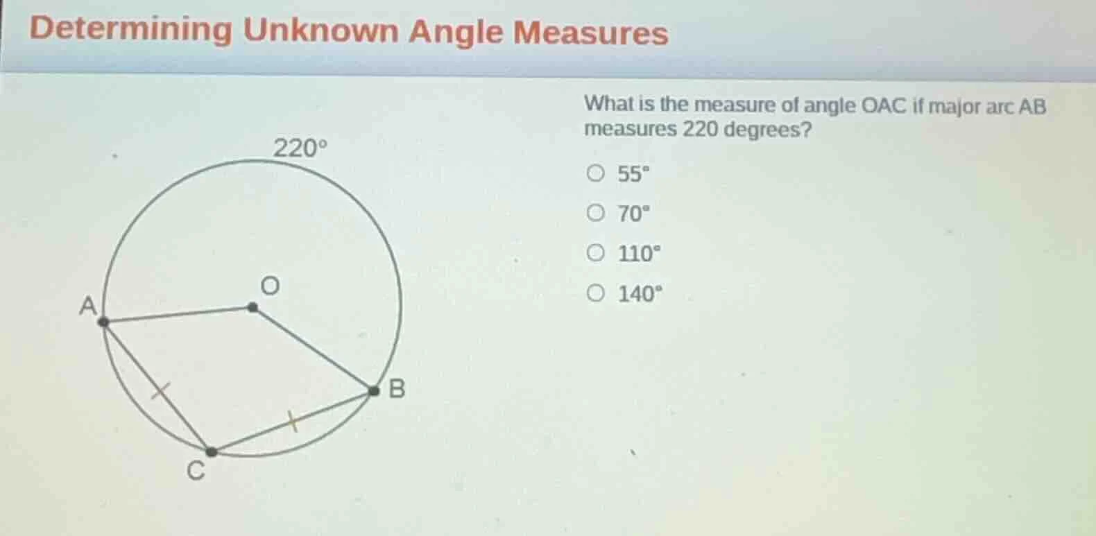 determining unknown angle measures what is the measure of angle oac if …