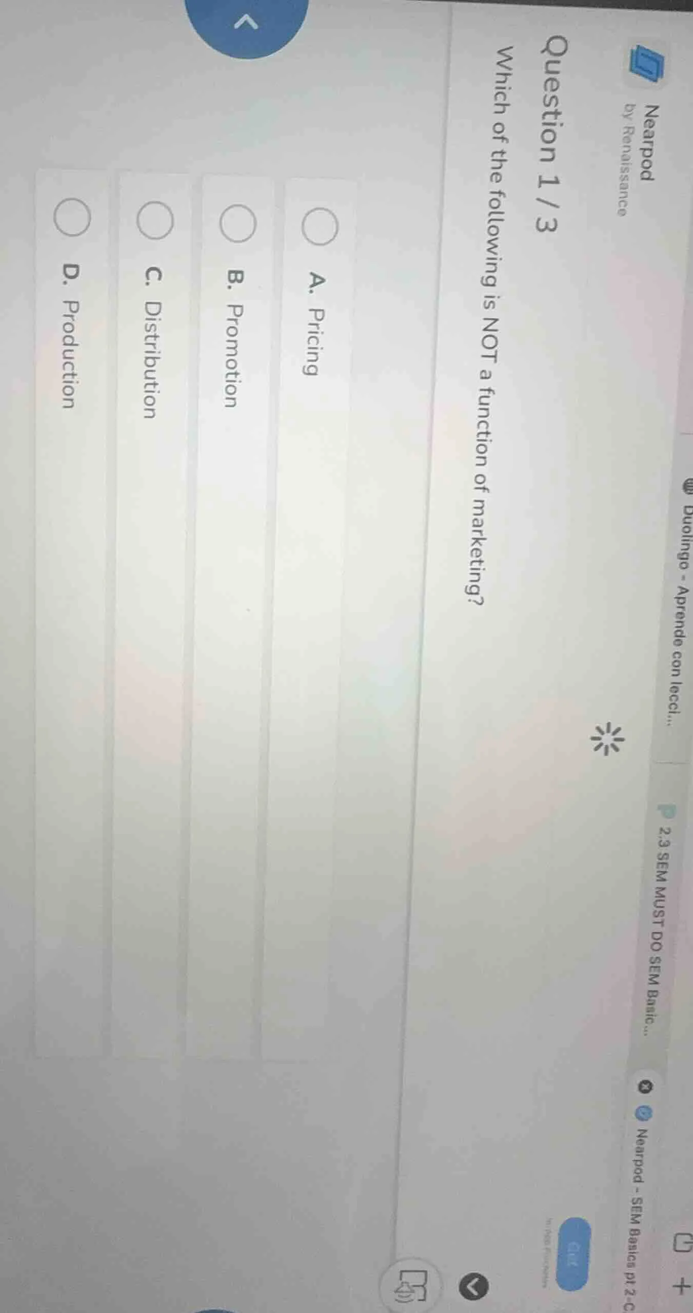 question 1 / 3 which of the following is not a function of marketing? a…