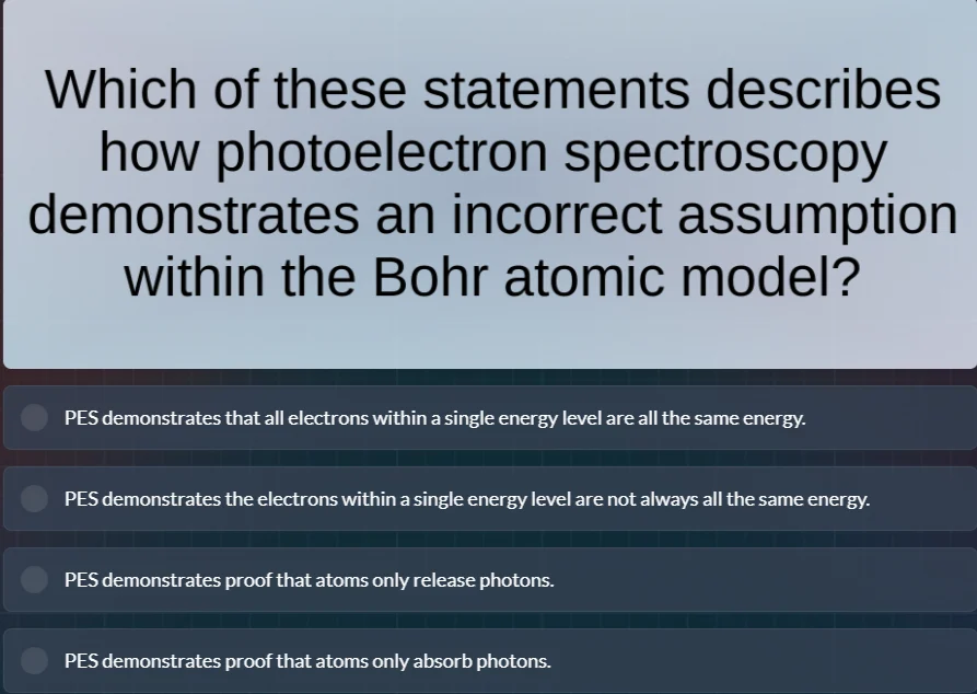which of these statements describes how photoelectron spectroscopy demo…