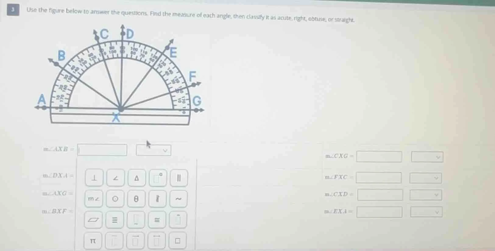 3 use the figure below to answer the questions. find the measure of eac…