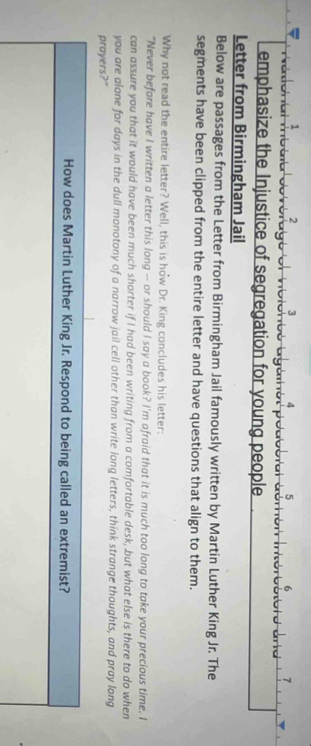 emphasize the injustice of segregation for young people letter from bir…