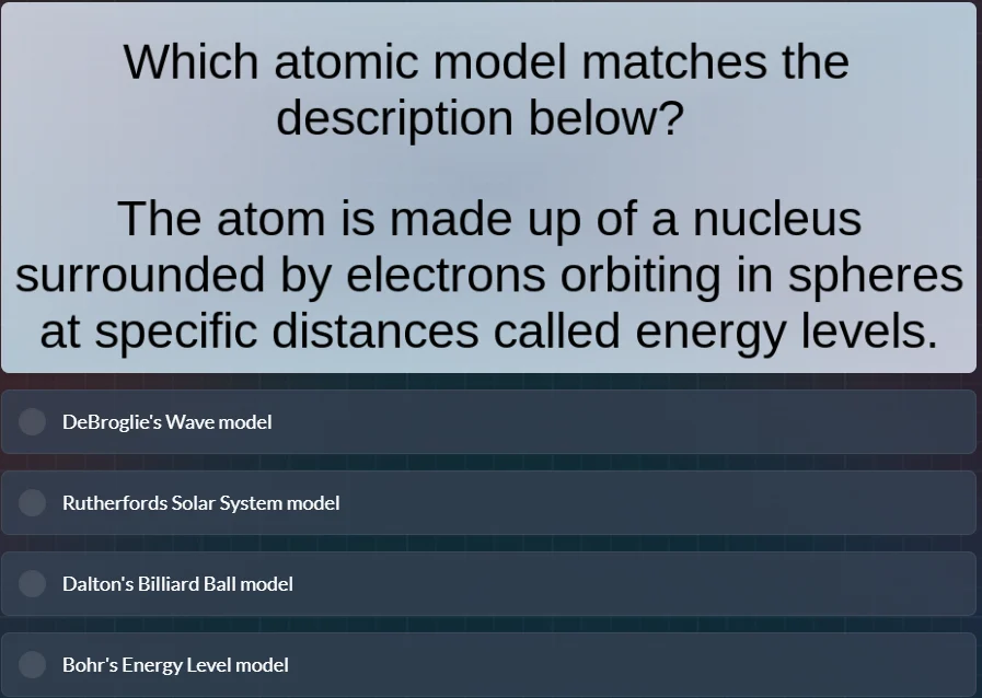 which atomic model matches the description below? the atom is made up o…