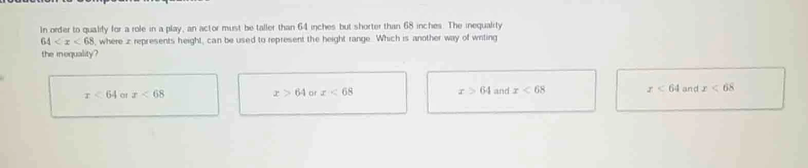in order to qualify for a role in a play, an actor must be taller than …