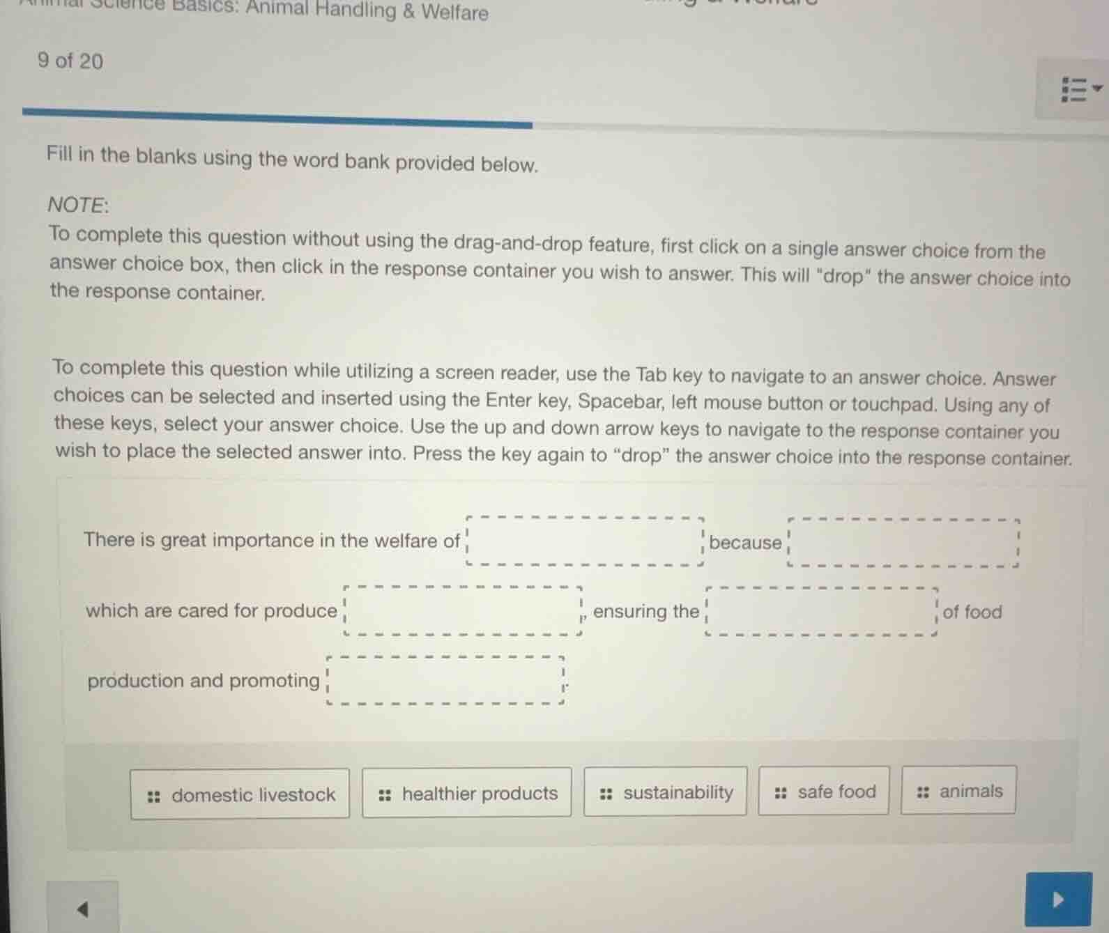 animal science basics: animal handling & welfare 9 of 20 fill in the bl…