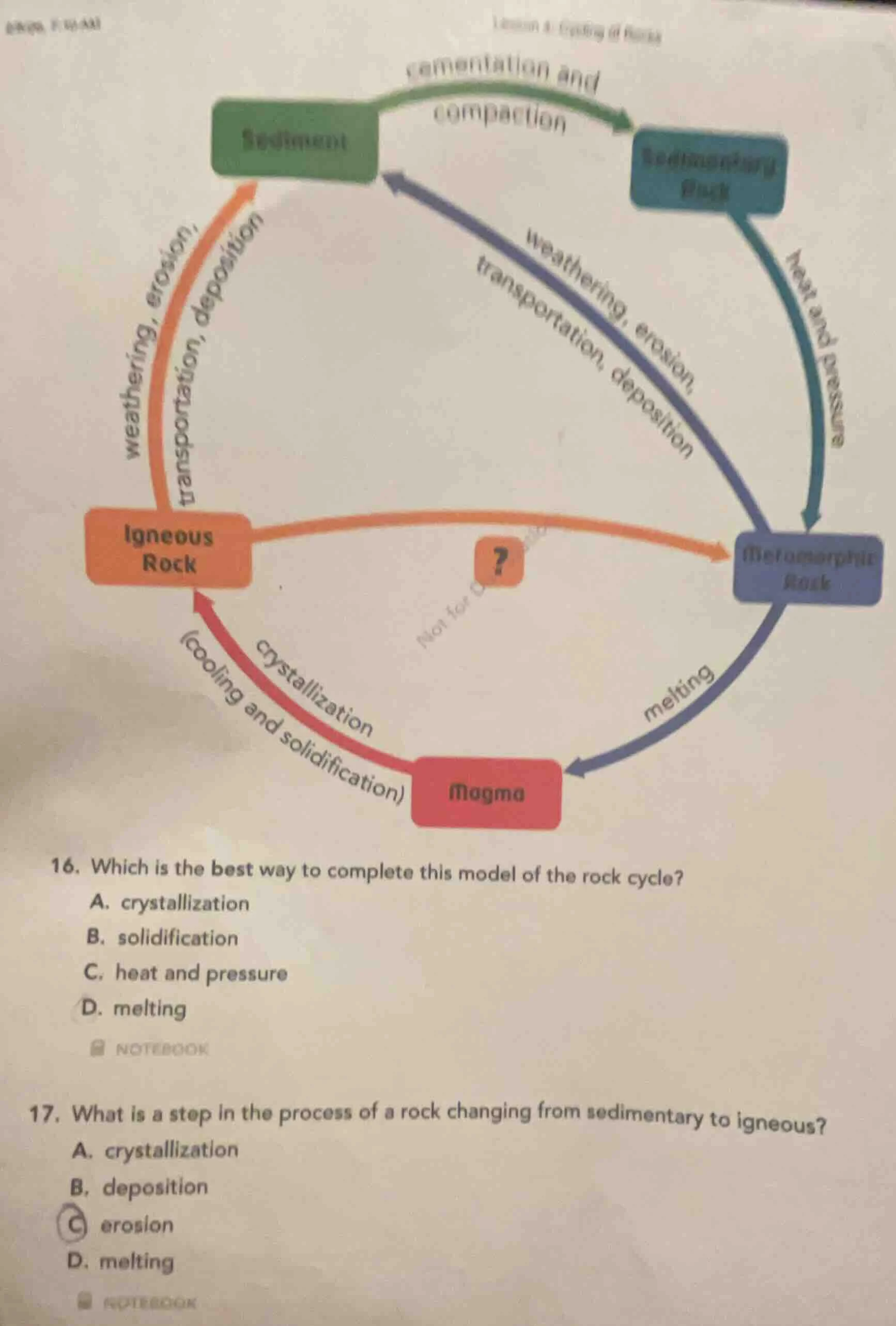 16. which is the best way to complete this model of the rock cycle?a. c…