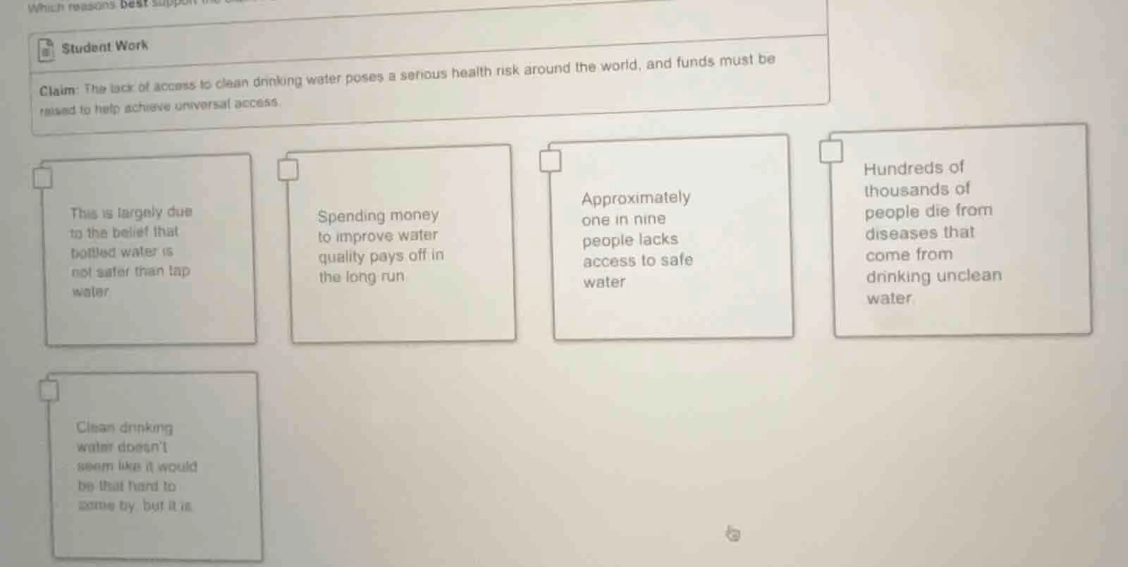 which reasons best supportstudent workclaim: the lack of access to clea…