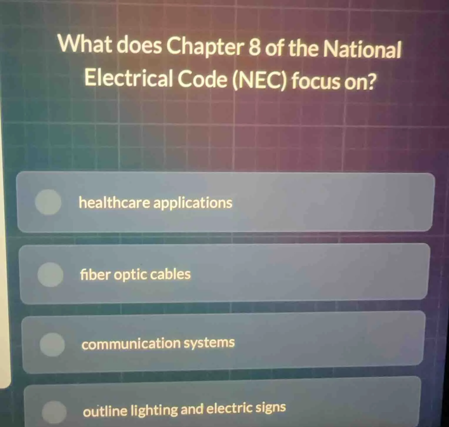 what does chapter 8 of the national electrical code (nec) focus on? hea…