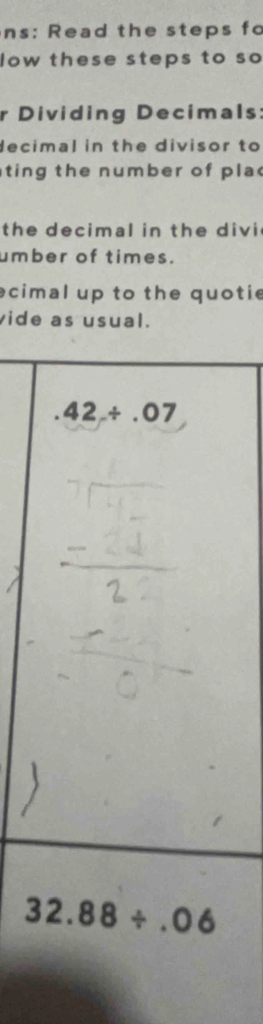ns: read the steps folow these steps to sor dividing decimals:ecimal in…