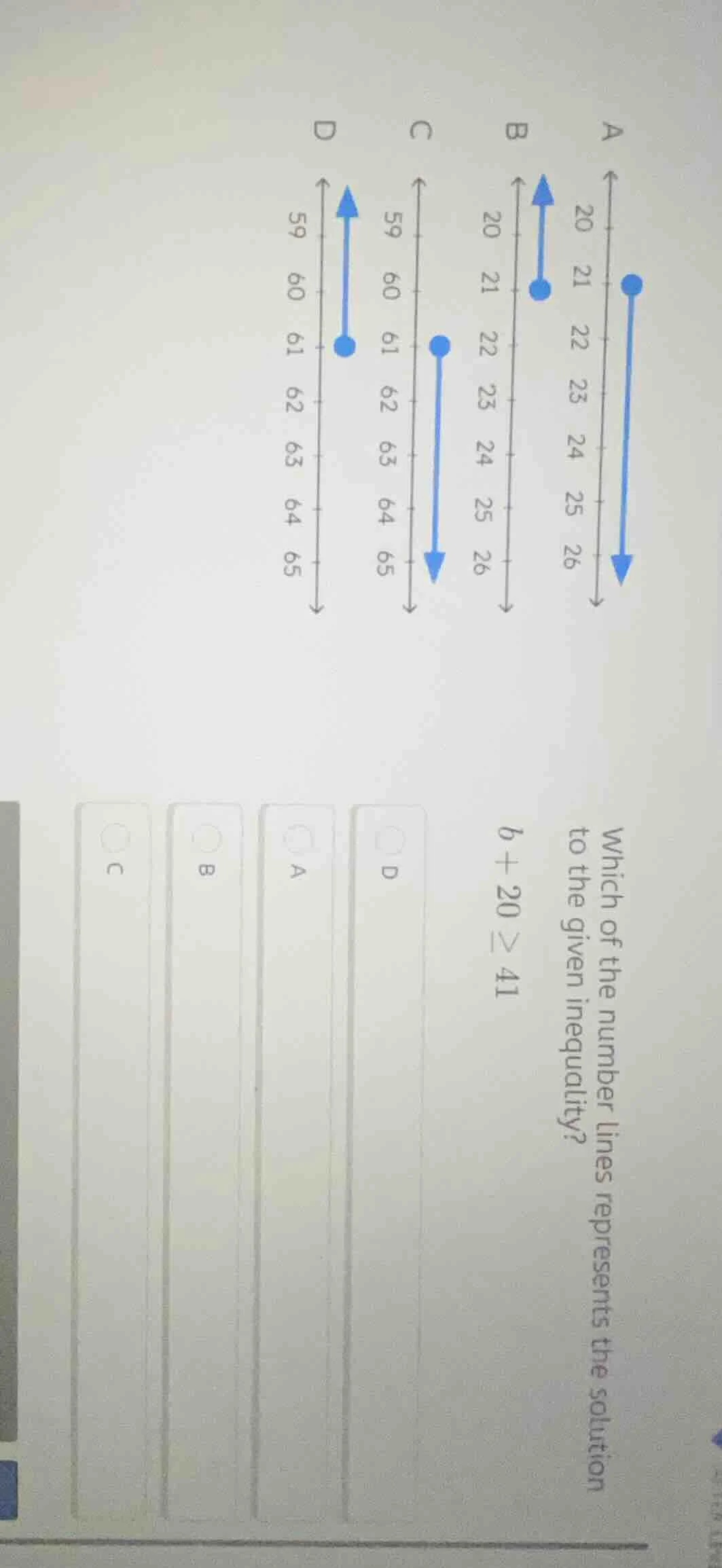 which of the number lines represents the solution to the given inequali…