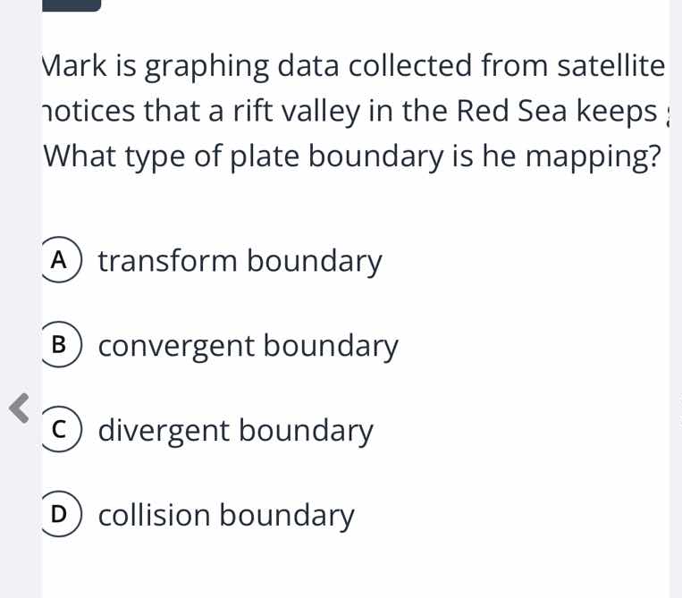 mark is graphing data collected from satellite notices that a rift vall…