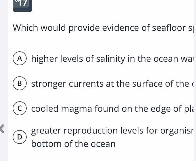 17 which would provide evidence of seafloor s a higher levels of salini…