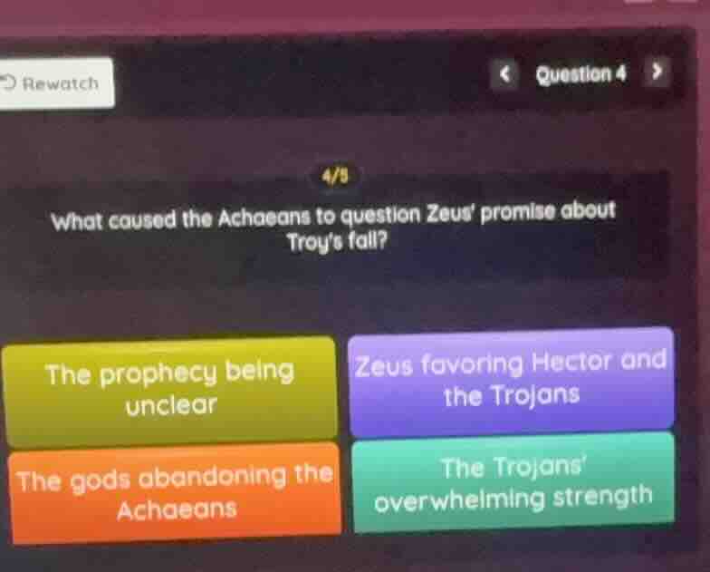 question 4 4/5 what caused the achaeans to question zeus promise about …