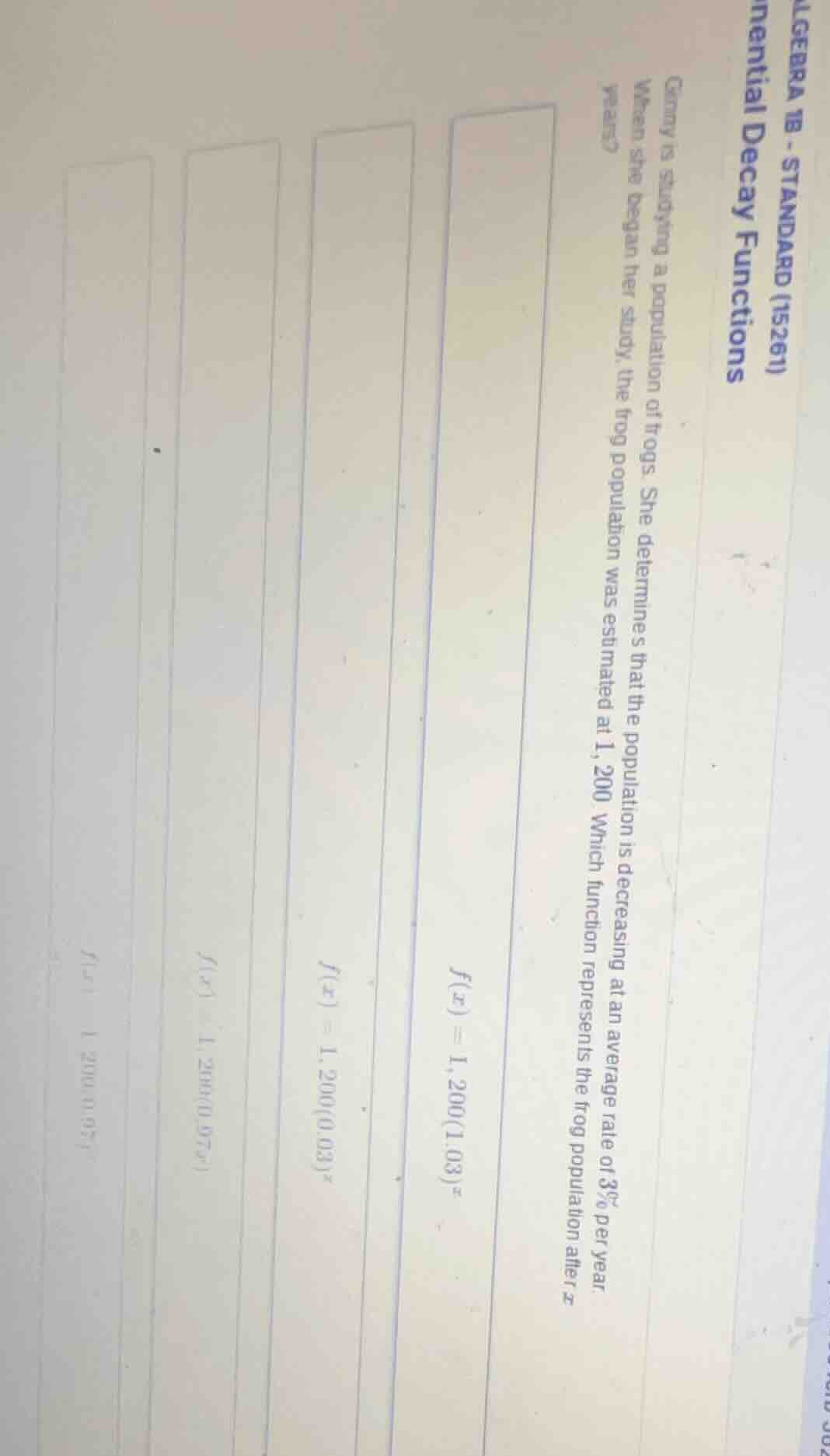 algebra 1b - standard (15261) ential decay functions ginny is studying …