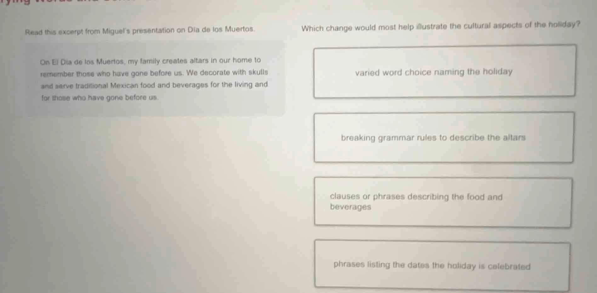 read this excerpt from miguels presentation on dia de los muertos. on e…
