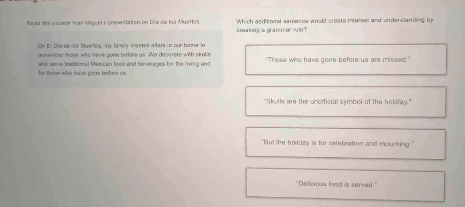 read this excerpt from miguels presentation on dia de los muertos. on e…
