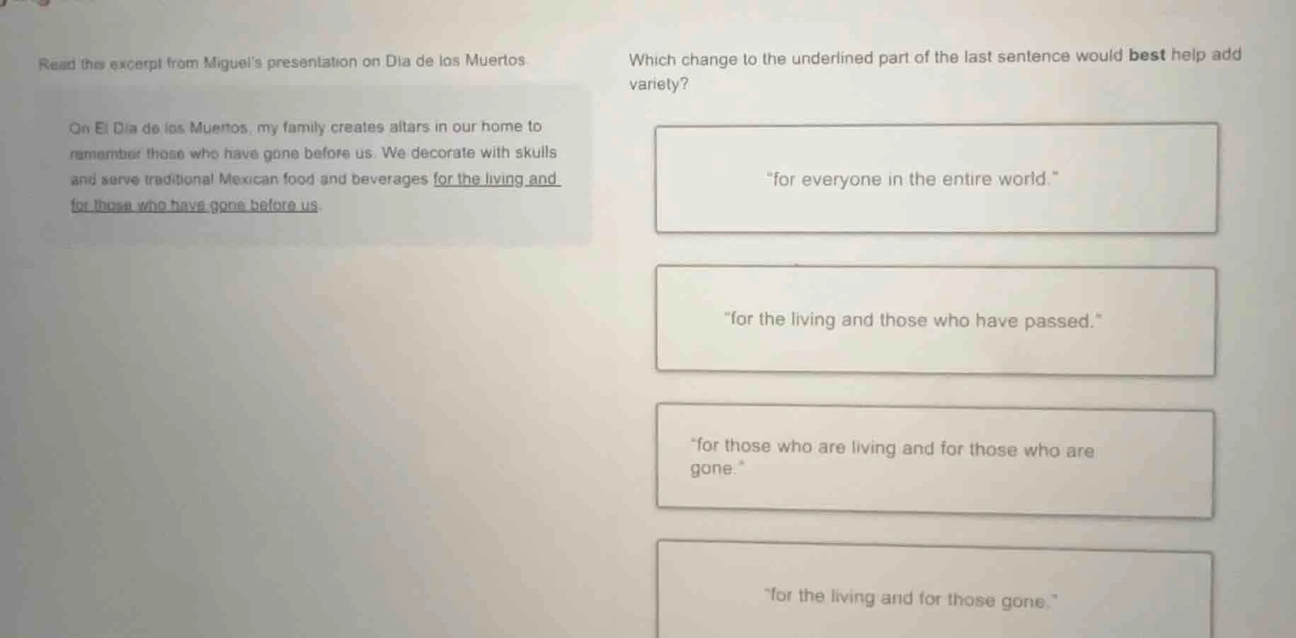 read the excerpt from miguels presentation on dia de los muertos. on el…