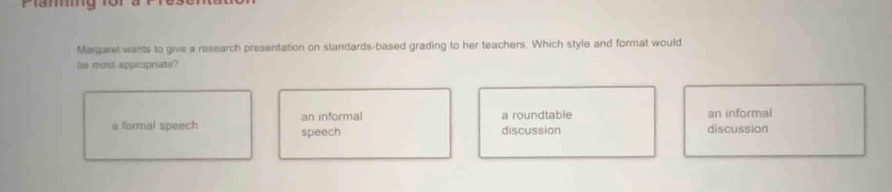 planning for a presentation margaret wants to give a research presentat…