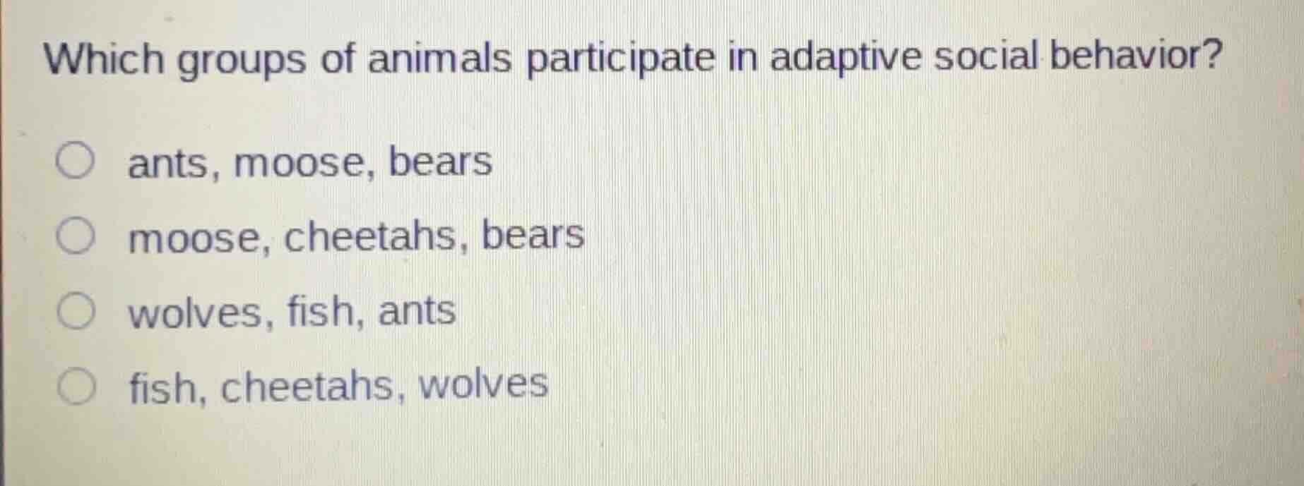 which groups of animals participate in adaptive social behavior? ants, …