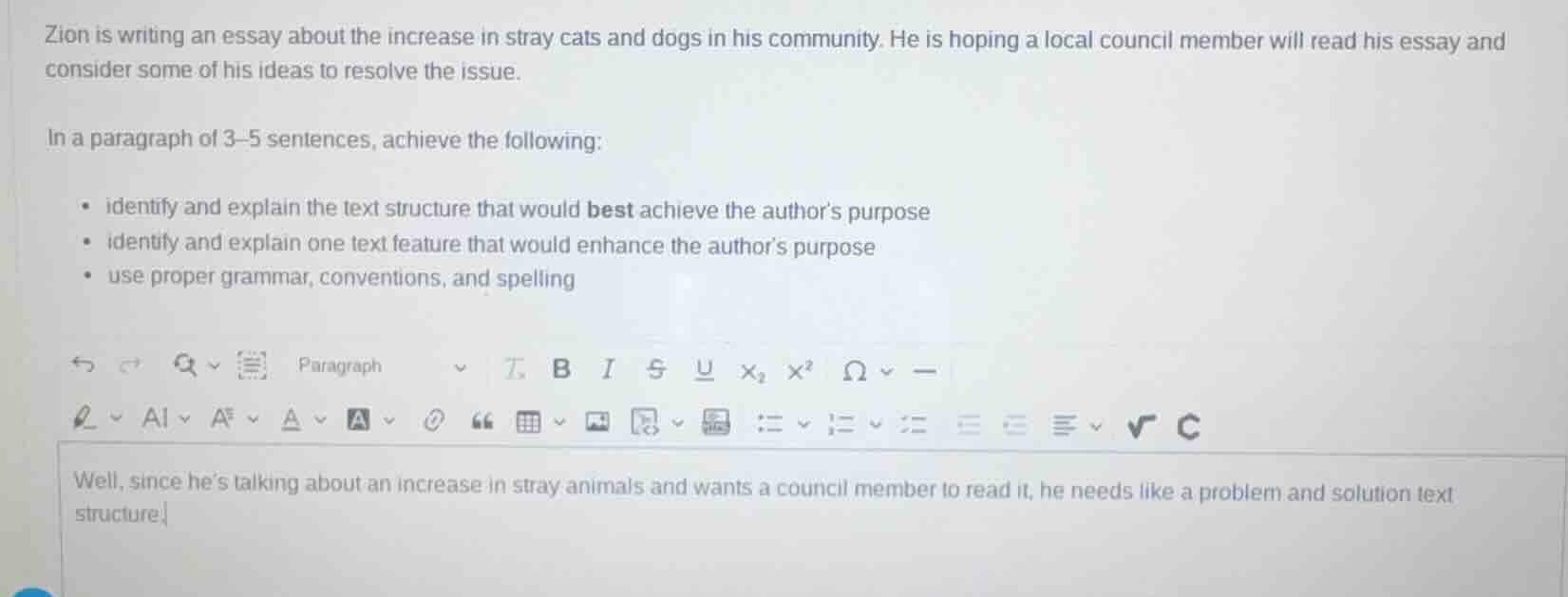 zion is writing an essay about the increase in stray cats and dogs in h…