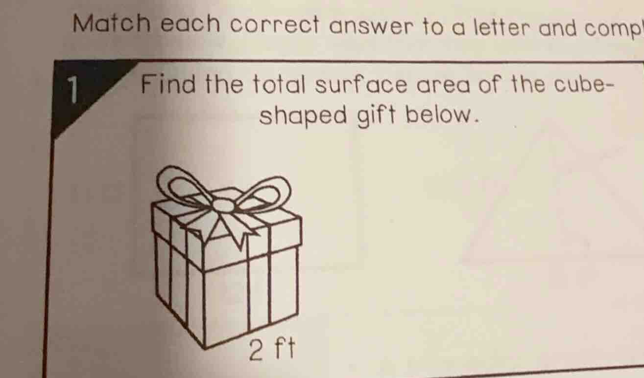 match each correct answer to a letter and comp 1 find the total surface…