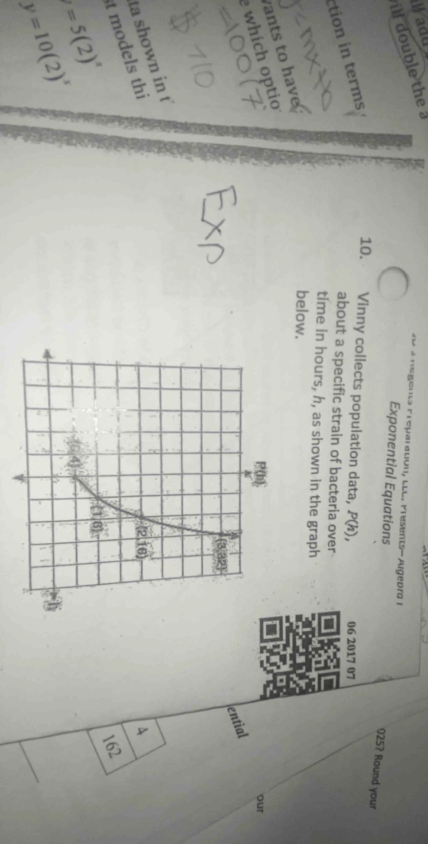10. vinny collects population data, $p(h)$, about a specific strain of …