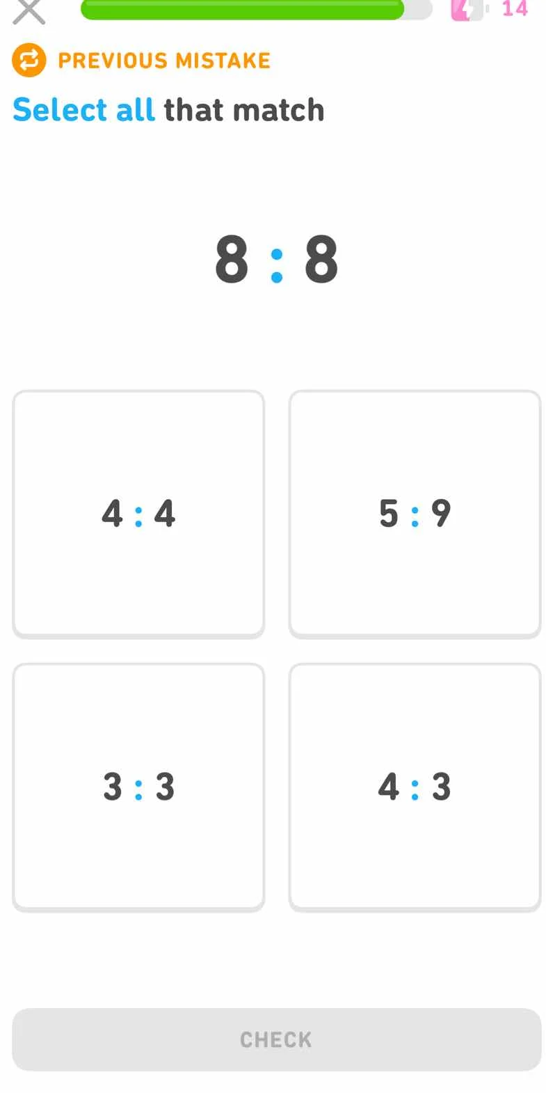 previous mistake select all that match 8:8 4:4 5:9 3:3 4:3 check