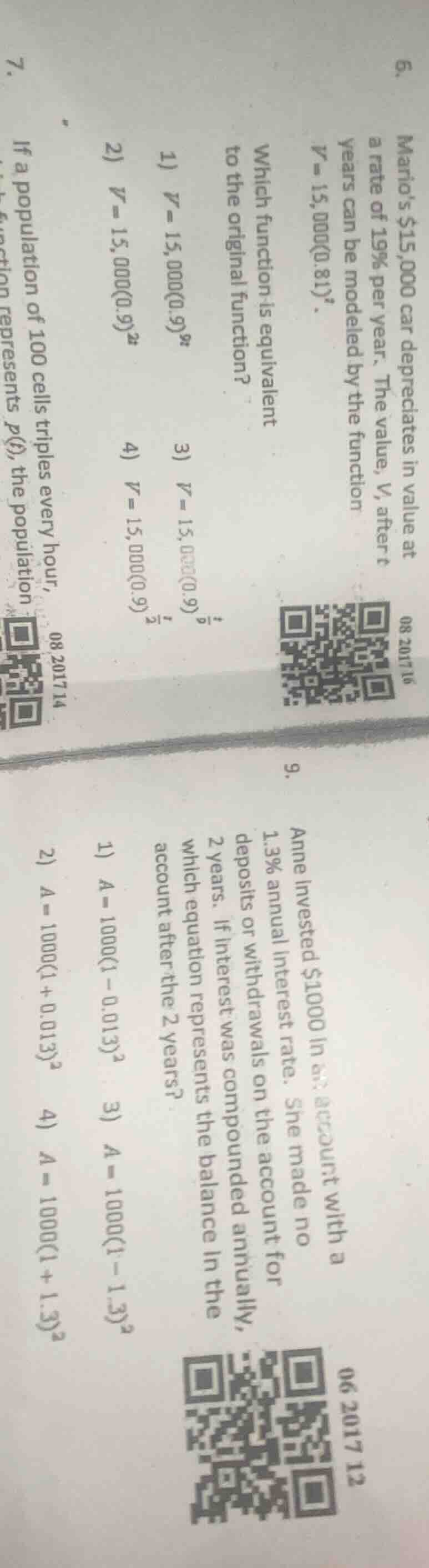 6. marios $15,000 car depreciates in value at a rate of 19% per year. t…