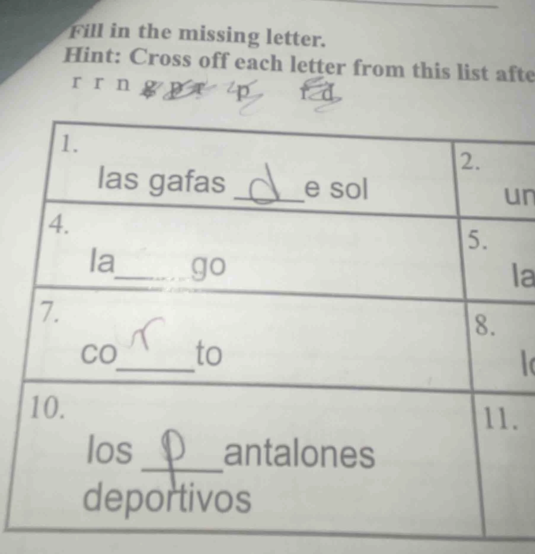 fill in the missing letter. hint: cross off each letter from this list …