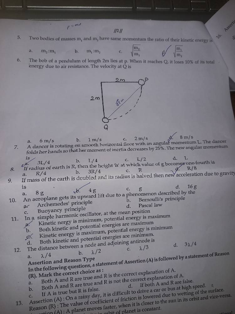 ii/2//5. two bodies of masses $m_1$ and $m_2$ have same momentum the ra…