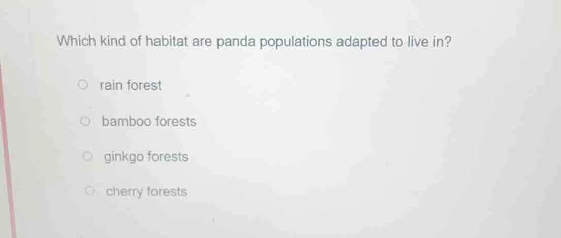 which kind of habitat are panda populations adapted to live in?○ rain f…