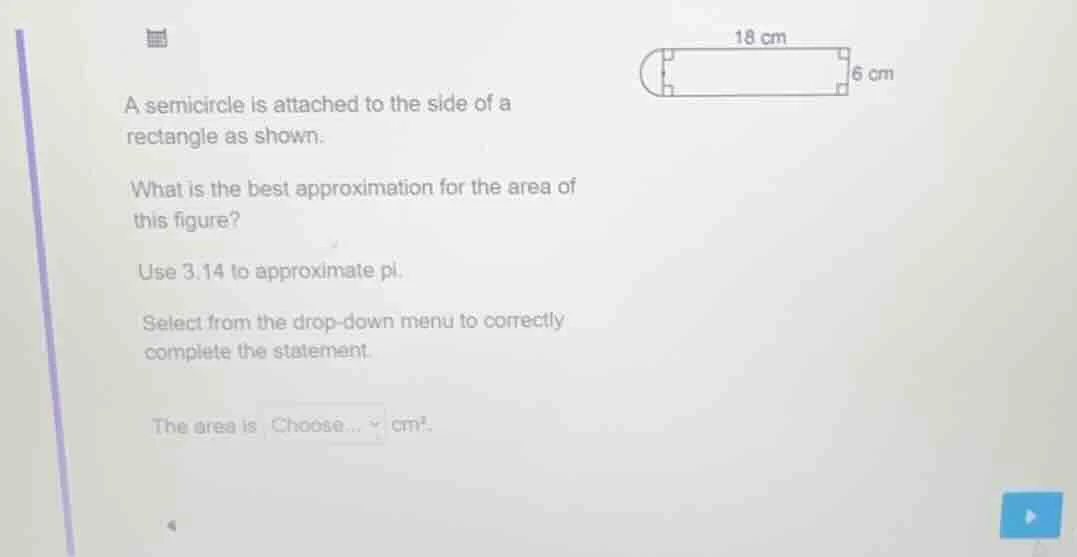 a semicircle is attached to the side of a rectangle as shown. what is t…
