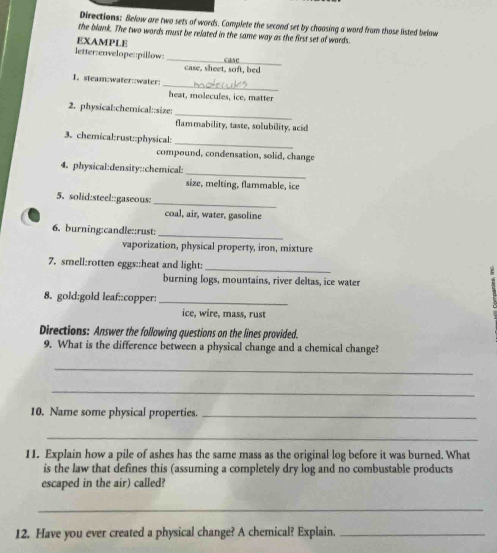 directions: below are two sets of words. complete the second set by cho…