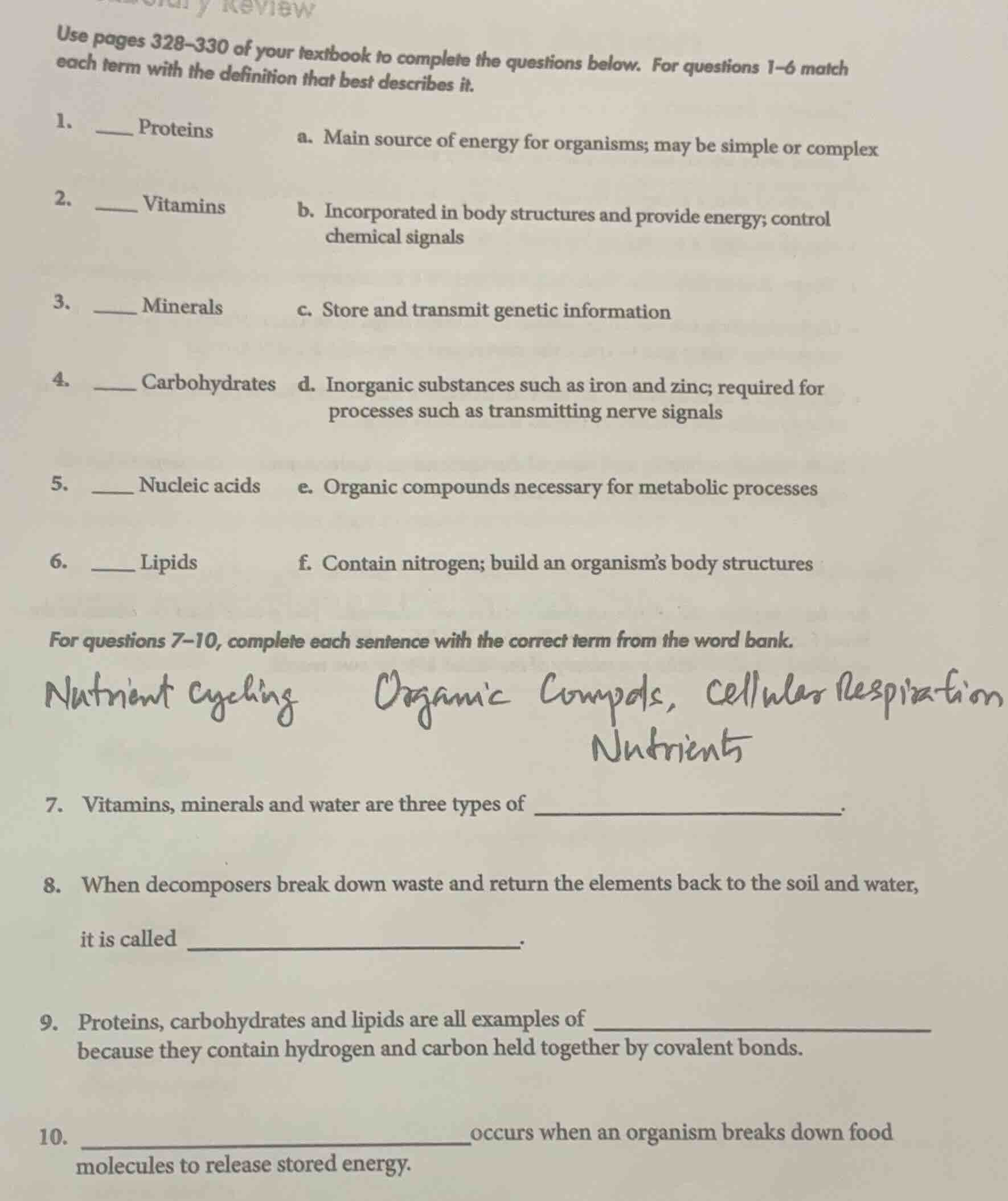 use pages 328-330 of your textbook to complete the questions below. for…