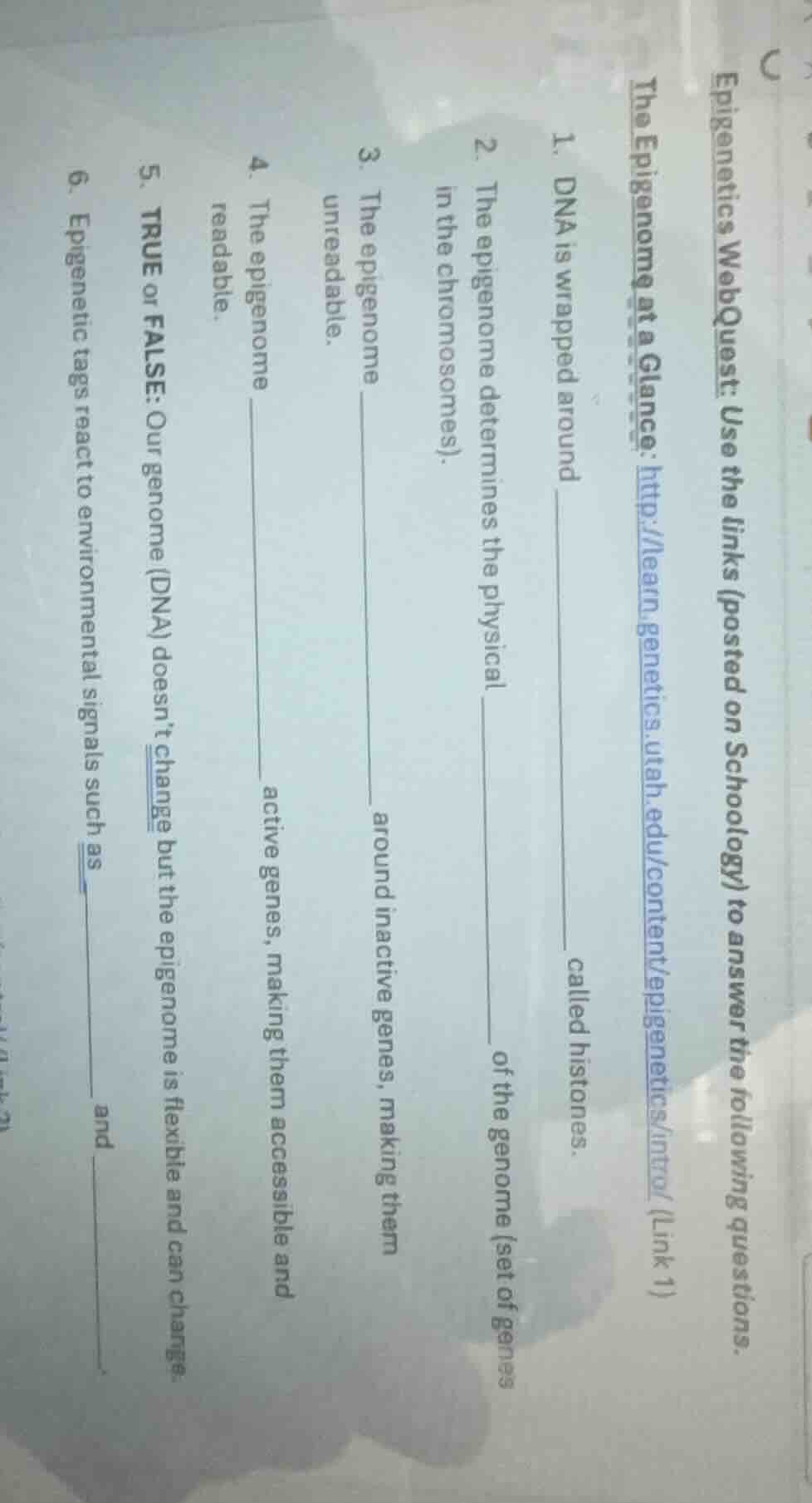 epigenetics webquest: use the links (posted on schoology) to answer the…